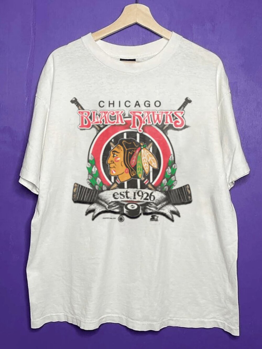 Vintage 1992 Starter Chicago Blackhawks EST 1926 Shirt, NHL Hockey Shirt Tee